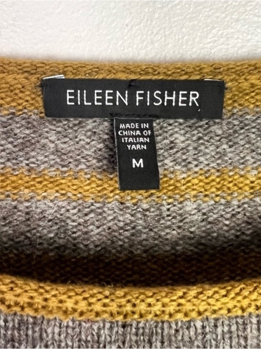 Eileen Fisher Yellow and Grey Stripe Wool/Yak Sweater - Picture 2 of 8